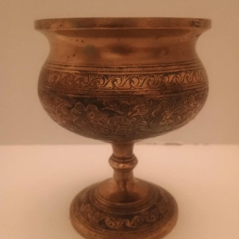 Vintage Copper Goblet With Etched Design